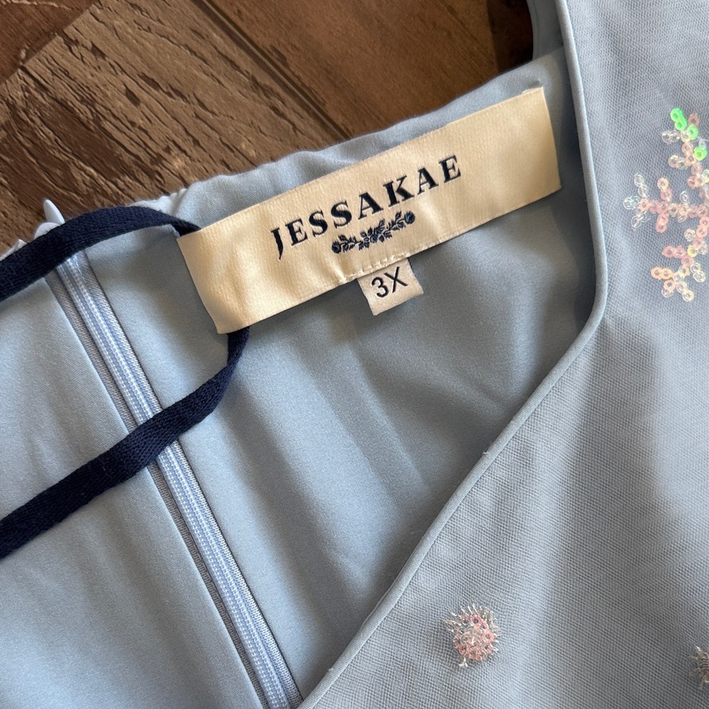 JessaKae Frozen inspired BEAUTIFULLight Blue Tulle Party Dress with Puff Sleeves - Picture 2 of 4